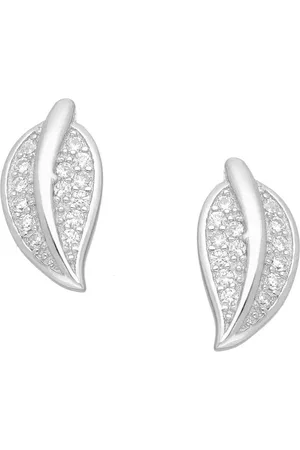 EAR IT UP Oorbellen - Blad - Push back oorknopjes - Leaf - Gerhodineerd 925 sterling - Zirkonia - Pavézetting - 12 x 6 mm - 1 paar