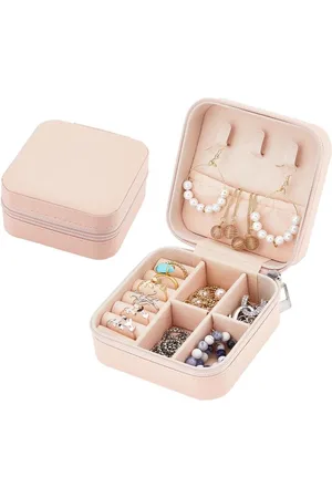 Merkloos Reizen Sieraden Case Draagbare Bisque Mini Sieraden Doos - Vierkant - Ketting Armbanden Oorbellen Ringen Opslag 9.5x9.5x5cm