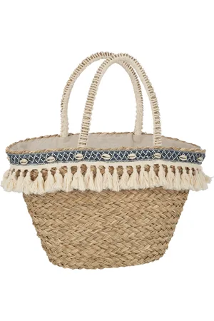 J-line Strandtas Kwasten + Schelpen - zeegras - /blauw