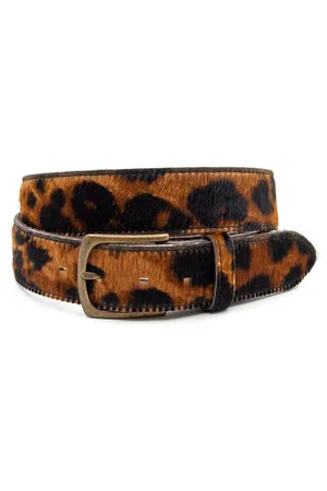 A-zone Dames riem terra/zwart luipaard print - dames riem - 4 cm breed - - Echt Leer / Pony Skin - Taille: 95cm - Totale lengte riem: 110cm