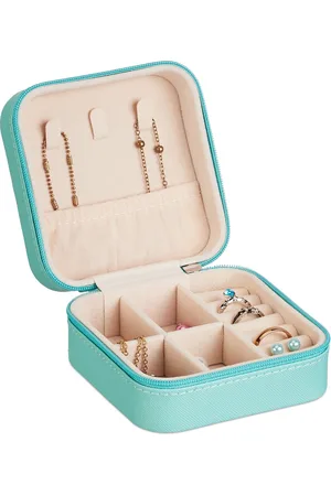 Merkloos Sieradendoosje - klein - fluweel - juwelendoos - 5x10x10 cm - turquoise