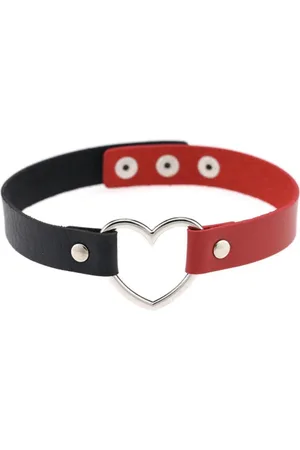 KIMU Choker Rood Hartje - Pu Leer Collar Ketting Hart Halsband Duivel Sexy Festival