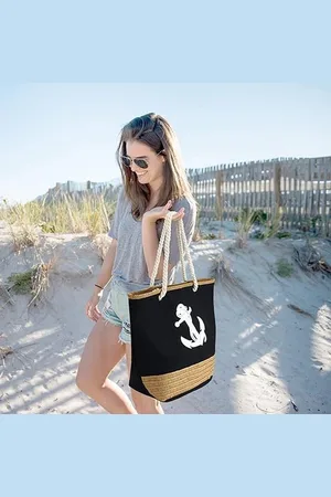 Merkloos Strandtas voor dames, zomertas, grote schoudertas met trekkoord, voor strand, vakantie, winkelen en reizen