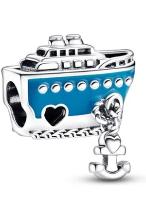 Fler ® | Bedel | Past op populaire bedel armbanden (standaard-3mm) | armbandbedel | 925 Sterling Zilver | Cruiseschip bedel | Boot met anker | HangBedel Charm | Emaille | | Zwart | Zirkonia | Transparant | Cadeau | Valentijn kado