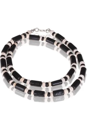 Memphis Kralen ketting Kokos Hout Zwart Wit - 50cm