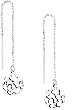 EAR IT UP Doortrekoorbellen - Roos - Bloem - Threader - 925 sterling - 81 x 10 mm - 1 paar