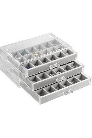 Merkloos 3 schuifladen sieradenorganizer opbergbox - Transparante acryl oorbel opbergbare trays - Sieradenopslag voor dames met ringen en halskettingen