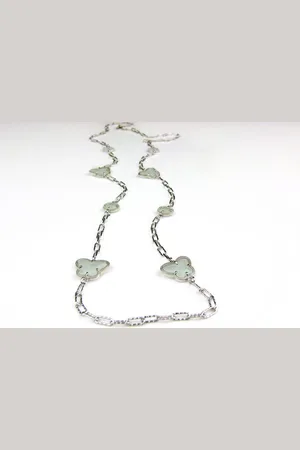 SOPHIE Lange zilveren halsketting collier halssnoer gerhodineerd Model Vlinder en Bol met licht blauwe stenen