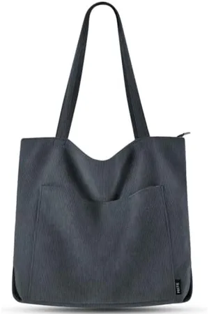 Merkloos Corduroy draagtas voor dames, grote schoudertas met rits en vakken, voor school, werk, reizen, winkelen, Large