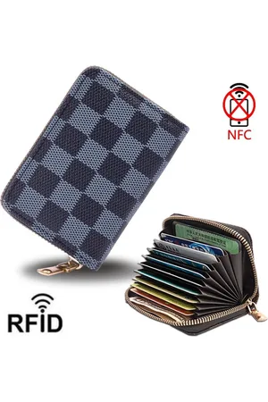 Merkloos RFID Portemonnee met rits PU-leder black square / Creditcardhouder-Pasjeshouder met RFID anti-skim functie / waaier dames - heren portemonnee. portemonnee.