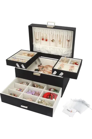 Merkloos Sieradendoos met 3 lagen en lade voor armbanden - oorbellen - ringen - halskettingen - horloges in zwart