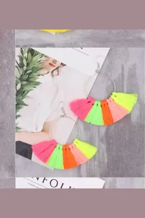 Akyol Waaier oorbellen multicolor -bohemian oorbellen -kwast oorbel -foute party-multicolor-waaier-Cadeau-oorbellen- leuke multicolor oorbellen |Sieraad | waaier neon oorbellen – multicolor oorbel - neon oorbel voor meisje - oorbellen - sieraad v