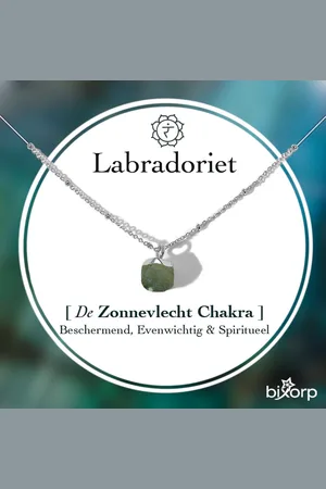 Bixorp Gems Zonnevlecht Chakra Ketting Labradoriet + Verguld Zilver Roestvrij Staal - 36cm + 8cm verstelbaar