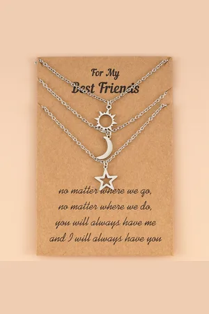 Bixorp Friends BFF Ketting voor 3 met Zilverkleurige Zon, Maan & Ster - Vriendschapsketting Meisjes - Best Friends Ketting Vriendschap Cadeau voor Drie