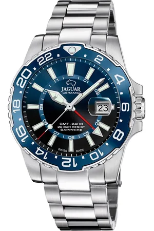 Jaguar J1011/2 Heren Horloge - Saffierglas - Roestvrijstaal/Staal - Zilverkleurig - Ø 44.5 mm - Quartz - Vouw/Vlindersluiting - 20 ATM (duiken)