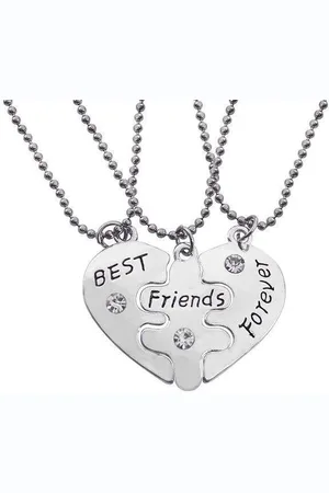 Bixorp Friends BFF Ketting voor 3 met Zilverkleurige Puzzelstukjes "Best Friends Forever" - Best Friends Ketting Vriendschap Cadeau voor Drie