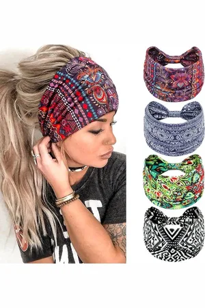 Merkloos Haarband Dames Boho Headband Elastic Hoofdband Dames Brede Haarbanden voor Dames Hair Band Yoga Hair Accessories for Women 4 Stuks