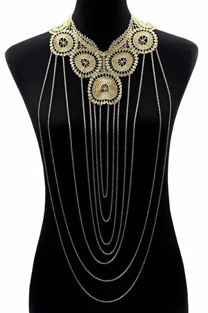 KIMU Body Chain Kant Cleopatra - Lichaamsketting Victoriaans Sexy Lace Buikketting Lichaam Ketting Harnas - Collar Gouden Egypte Farao Godin Festival