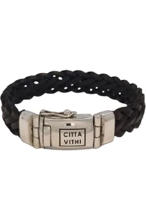 Jonline Zilveren Citta Vithi Zwart Leren Gevlochten Buddha Armband model 10 maat M