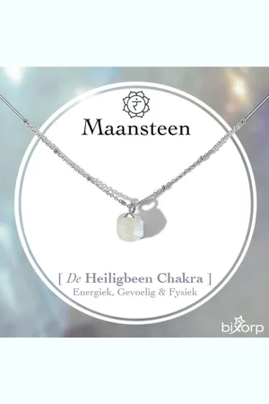 Bixorp Gems Heiligbeen Chakra Ketting Maansteen + Verguld Zilver Roestvrij Staal - 36cm + 8cm verstelbaar