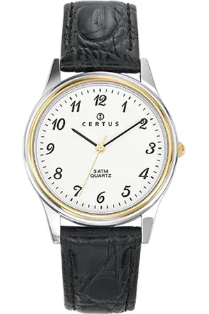 Certus Duidelijk heren horloge-Zwart lederen band-Bicolor.