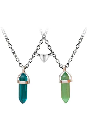 Bixorp Friends Vriendschapsketting voor 2 met Magnetisch Hartje & Kristallen Blauw/Groen - Zilverkleurig - Koppel Cadeau