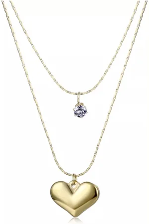 ASTRADAVI 18K Vergulde Sieraden - Collier - Dubbellaags Ketting met Bedels - Hart & Krystal Charms - Cadeau Idee