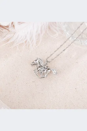 Bixorp Horse - Zilverkleurige ketting met open Paard met Pareltje- Leuke Paardenketting met prachtige Zilveren details