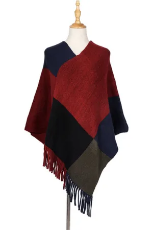 N3 Collecties Grote raster kleur bijpassende gebreide warme sjaal herfst en winter poncho