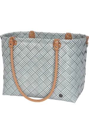 Handed By Shopper XL - Grote tas - Strandtas - Sporttas - Boodschappentas - Weekendtas - Lange hengsels - Handgevlochten - Sainte-Maxime Stripes - lichgroen met witte streepjes - sage green