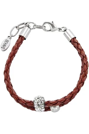Behave Armband van imitatieleer met hanger met steentjes