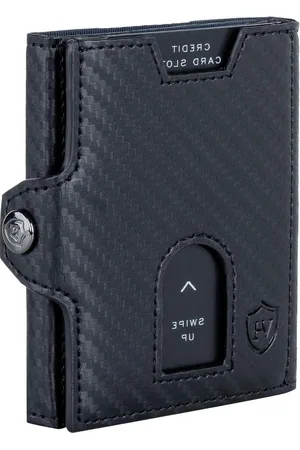 Merkloos Slim Wallet RFID-bescherming 12 kaarten muntvak klein portemonnee zwart-carbon heren dames