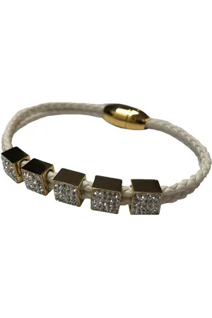 Silventi 980101966 Lederen armband met metalen - zirkonia - Wit - gevlochten