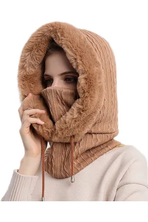 Merkloos Wintermuts voor dames - gebreide bivakmuts - eendelige losse warme wollen trui muts - koude en winddichte hoofdbedekking masker - gebreide muts masker nek muts set - geschikt voor skiën, paardrijden en motorrijden