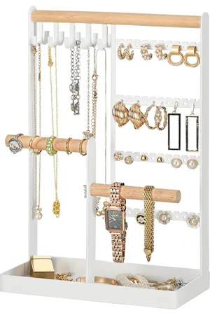 Merkloos 5-laags sieradenstandaard kettinghouder wit - organizer met 40 gaten voor oorbellen - armbanden en ringen display standaard met 10 haken - cadeau-idee