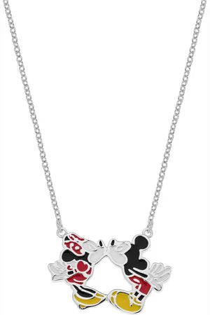 Disney 4-DIS011 Zilveren Ketting Mickey en Minnie Mouse - Mickey en Minnie Collier - Sieraden - 35+3+2cm Lengte - Ankerschakel 1,4mm - Hanger 15x21,5mm -Emaille - 925 Zilver - Multikleuren