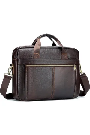 Merkloos 156 Inch Lederen Heren Aktetas Schoudertas met Laptopvak - Zakelijk Werk Handtas Messenger met Verwijderbare Riem