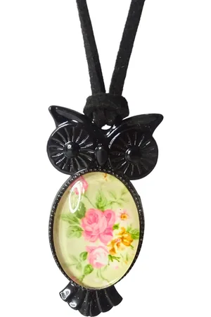 2 Love It Gebloemde Uil - Ketting - Suede veter - Metaal - Lengte 45 cm - - Roze - Zwart