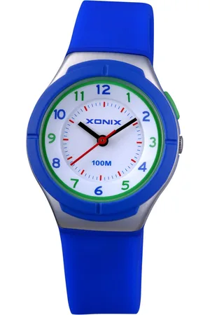 XONIX ABP-004 - Horloge - Analoog - Kinderen - Unisex - Siliconen band - ABS - Cijfers - Waterdicht - Blauw - Zilverkleurig - Groen - 10 ATM