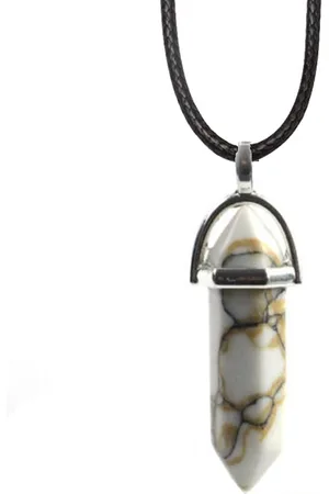 Bixorp Gems Witte Turkoois Hanger aan Faux Leren Koord - Edelsteen Ketting - Edelstenen Staafje met Stainless Steel omhuizing - 45/50cm Damesketting