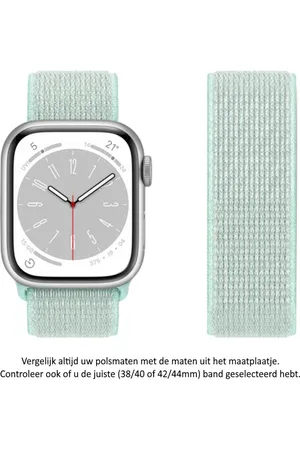 Merkloos / Licht Groen Nylon Horlogebandje geschikt voor Apple Watch 1, 2, 3, 4, 5, 6, 7, 8, 9, SE, 38mm, 40mm & 41mm "Vrouwenbreedte" Series - Zacht Geweven Nylon - 38 mm, 40 mm en 41 mm