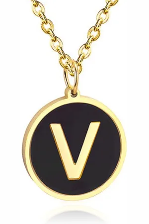 Cilla Jewels Goudkleurige Dames Schakelketting met Zwarte Kettinghanger Letter V