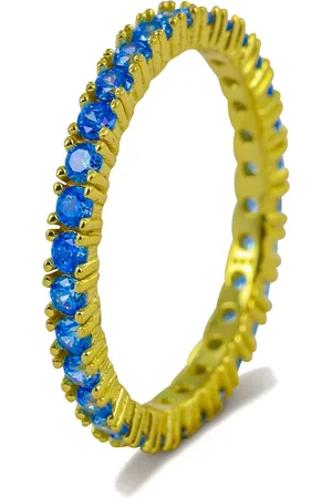 Silventi 9SIL-21637 Zilveren Ring - Dames - Rondom Gezet - Alliance - Blauwe Zirkonia Steentjes - 2 mm Doorsnee