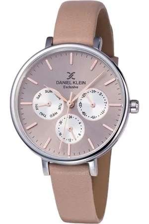Daniel Klein DK11896-6 - Horloge - Analoog - Dames - Vrouwen - leren band - rond - Beige - Zilverkleurig
