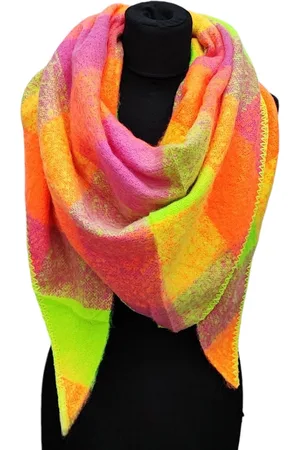 Merkloos Warme Driehoekige Sjaal - Geblokt - Oranje/Geel - 200 x 75 cm (241313#)