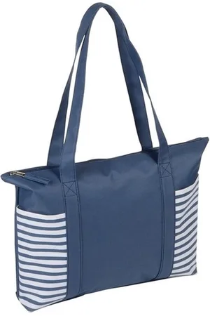 Merkloos Strandtas met streepmotief - /wit - 44 x 31 cm - Strandartikelen beach bags/shoppers met ritssluiting