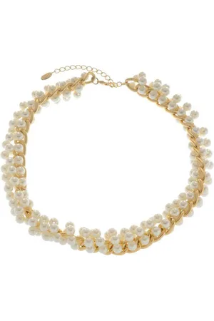 Behave Korte ketting metaal goudkleur 50cm lengte met parels