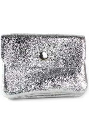 Merkloos Leren metallic portemonnee | Etui | Zilver | Made in Italy