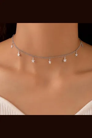 Jaynoi Ketting Ster Zilverkleurig - Ketting met Ster Kleurig - Sterretjes Ketting - Kerst Ketting - Kerst Sieraden - Ketting dames zilverkleurig (46 cm + 5 cm)