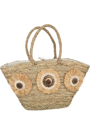 J-line Strandtas Zonnebloemen Schelpen Zeegras Nat - 59x16x30cm